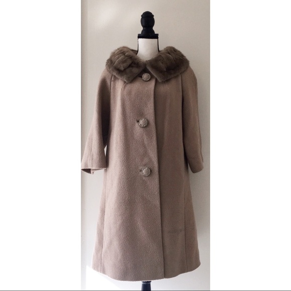 SOLD :: Vintage 50s Wool & Fur Swing Coat - Picture 2 of 8